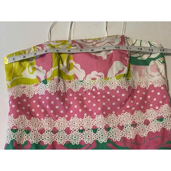 Lilly Pulitzer Women's Strapless Pink Green White Ocean Themed Dress Size 2 - Picture 4 of 7